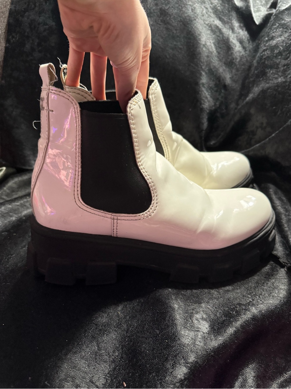 Circus by Sam Edelman White Patent Chelsea Lug Boots